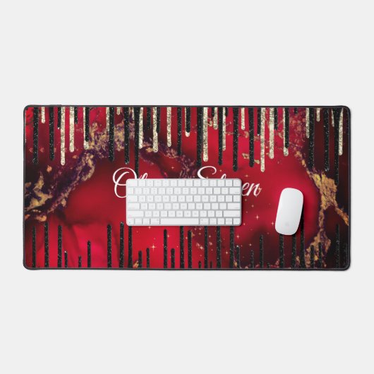 Glittermonogram rode zwarte druppels bureaumat (Keyboard & Muis)