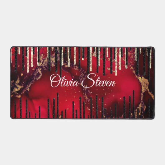 Glittermonogram rode zwarte druppels bureaumat (Voorkant)