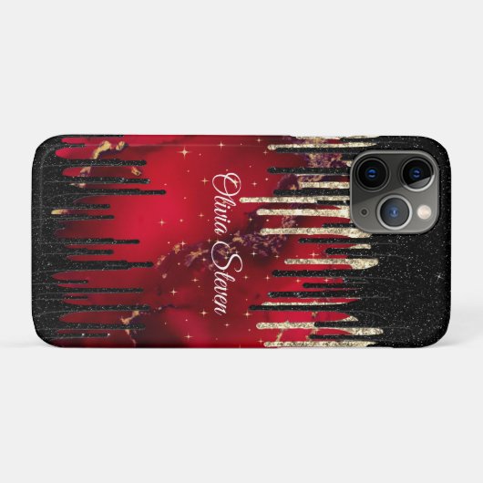 Glittermonogram rode zwarte druppels Case-Mate iPhone case (Achterkant (horizontaal))