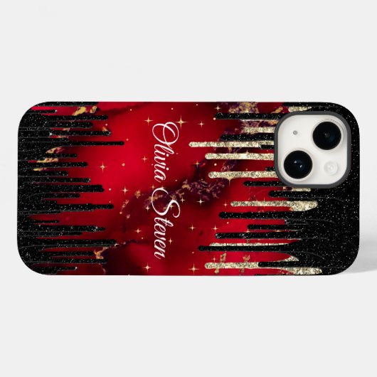 Glittermonogram rode zwarte druppels Case-Mate iPhone case (Achterkant (horizontaal))