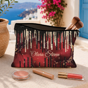 Glittermonogram rode zwarte druppels etui