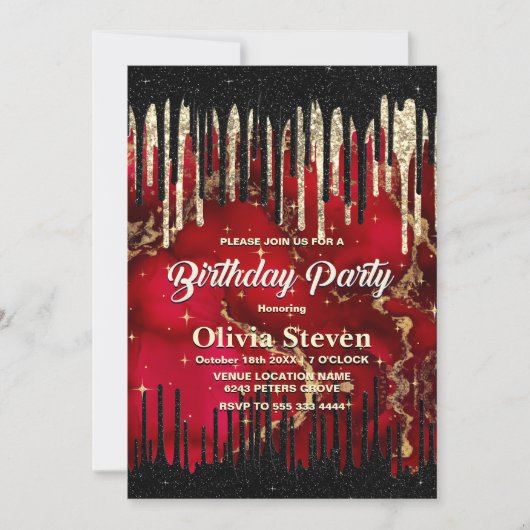 Glittermonogram rode zwarte druppels kaart (Voorkant)