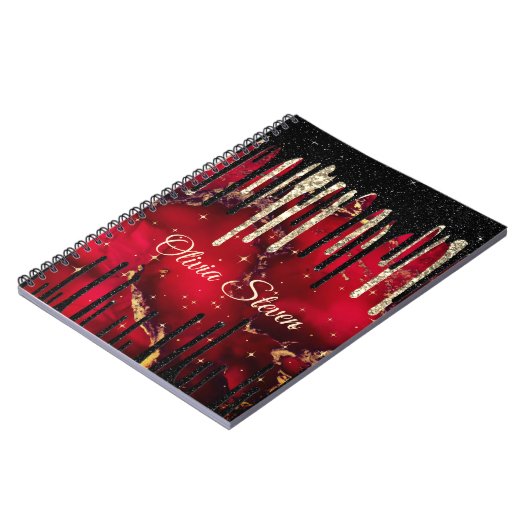 Glittermonogram rode zwarte druppels notitieboek (Linkerzijde)