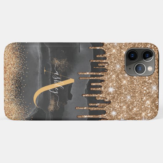 Glittermonogram voor Gold Driving Aangepast Metaal Case-Mate iPhone Case (Achterkant (horizontaal))