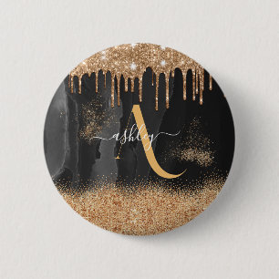 Glittermonogram voor Gold Driving Aangepast Metaal Ronde Button 5,7 Cm