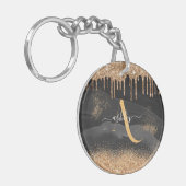 Glittermonogram voor Gold Driving Aangepast Metaal Sleutelhanger (Voorkant Links)