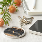 Glittermonogram voor Gold Driving Aangepast Metaal Sleutelhanger (Zijkant)