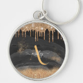 Glittermonogram voor Gold Driving Aangepast Metaal Sleutelhanger (Voorkant)