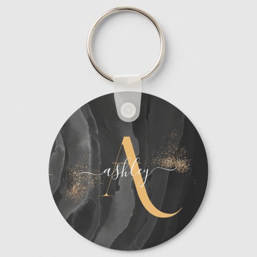 Glittermonogram voor Gold Driving Aangepast Metaal Sleutelhanger (Voorkant)