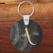 Glittermonogram voor Gold Driving Aangepast Metaal Sleutelhanger (Voorkant)