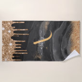 Glittermonogram voor Gold Driving Aangepast Metaal Strandlaken (Voorkant)