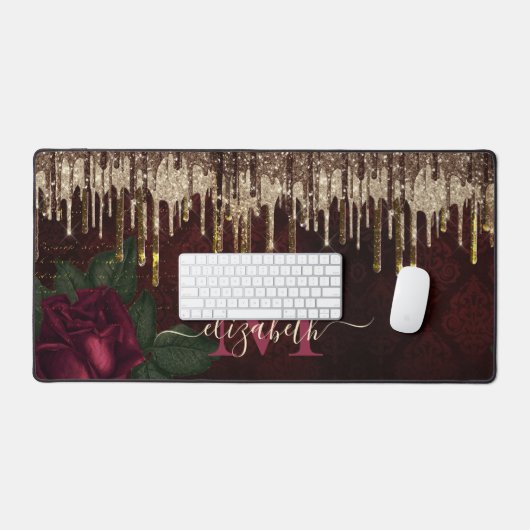 Glittermonogram voor rode bloemgoud bureaumat (Keyboard & Muis)
