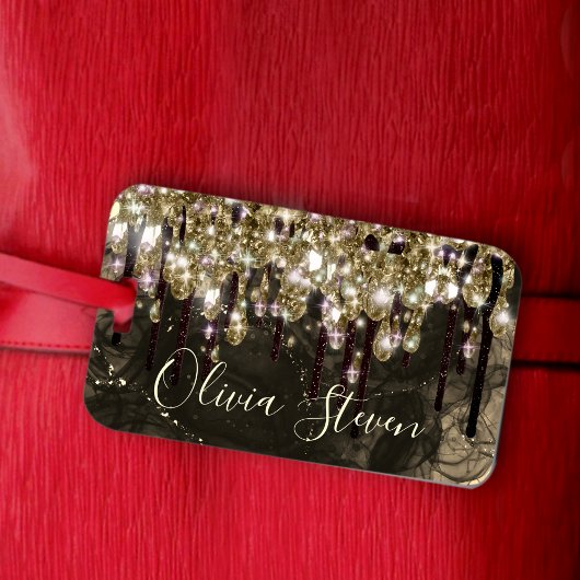 Glittermonogram voor zwart goud bagagelabel