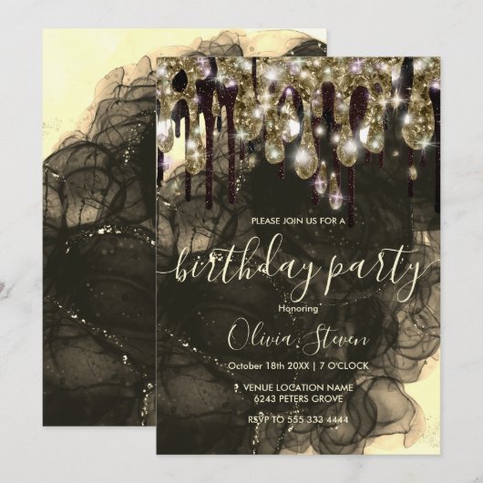 Glittermonogram voor zwart goud kaart (Voorkant / Achterkant)