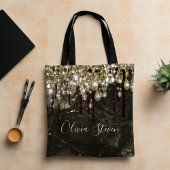 Glittermonogram voor zwart goud tote bag