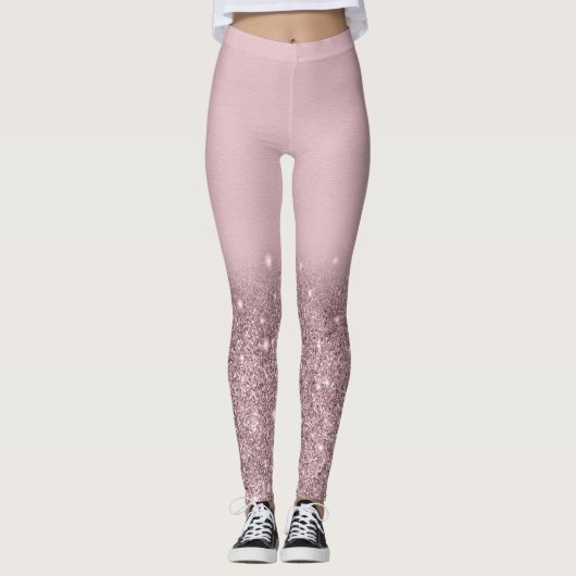 Glittermousserend roos goud leggings (Voorkant)