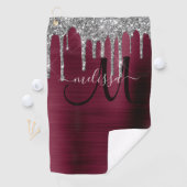 Glitternaam Girly Burgundy Brushed Metal Driving G Golfhanddoek (Insitu)