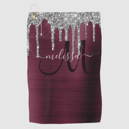 Glitternaam Girly Burgundy Brushed Metal Driving G Golfhanddoek (Voorkant)
