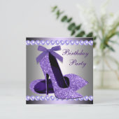 Glitterparels Paarse Hoge Hakken Schoenen Verjaard Kaart (Staand voorkant)