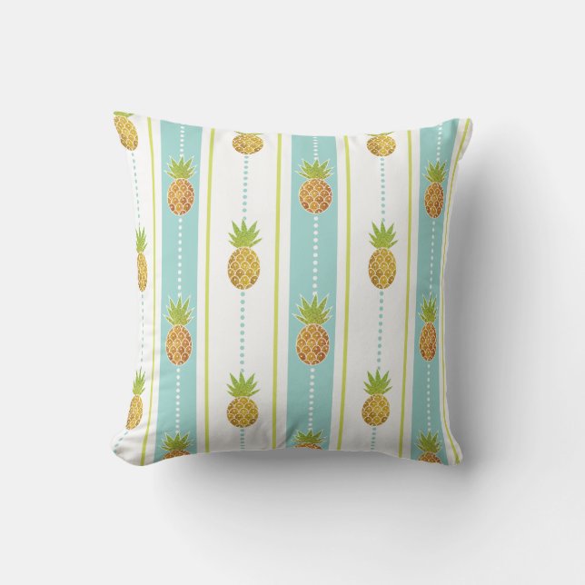 Glitterpatroon Tropische Ananas & Strepen Kussen (Voorkant)