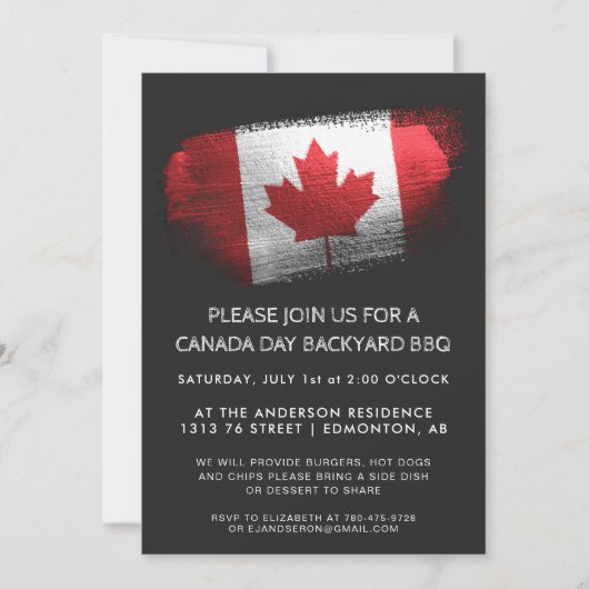Glitterpenseelstreek Canada Day BBQ-uitnodiging (Voorkant)