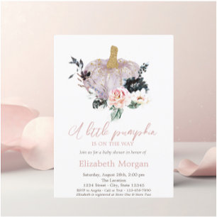Glitterpompoen, bloemen watercolor baby shower kaart
