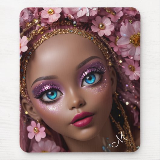 Glitterpop Glitter en Bloemen Pop Muismat (Voorkant)