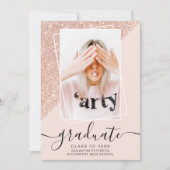 Glitterroze afstuderen fotoblok afstuderen kaart (Voorkant)