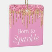 Glitterroze en goudborst op spaarpjes keramisch ornament (Rechts)