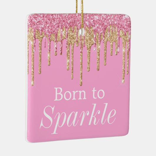 Glitterroze en goudborst op spaarpjes keramisch ornament (Rechts)