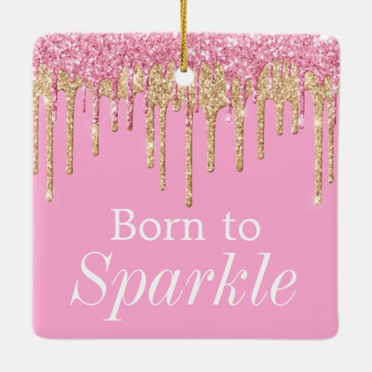 Glitterroze en goudborst op spaarpjes keramisch ornament (Achterkant)