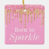 Glitterroze en goudborst op spaarpjes keramisch ornament (Voorkant)