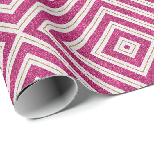 Glitterroze en goudlijnse design cadeaupapier (Rol Hoek)