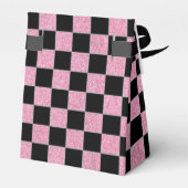 Glitterroze en zwarte vierkantjes bedankdoosjes (Achterkant)