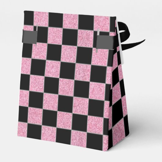 Glitterroze en zwarte vierkantjes bedankdoosjes (Achterkant)