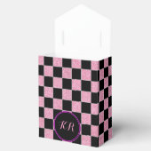 Glitterroze en zwarte vierkantjes bedankdoosjes (Geopend)