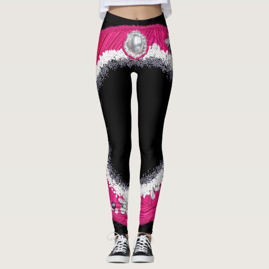 Glitterroze kerstkrans leggings (Voorkant)