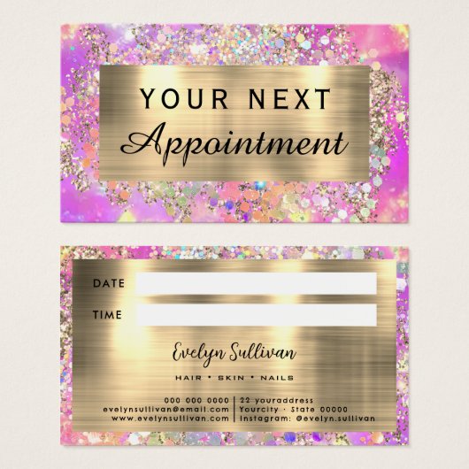 Glitterroze opaal afspraak kaart (Voorkant /achterkant)