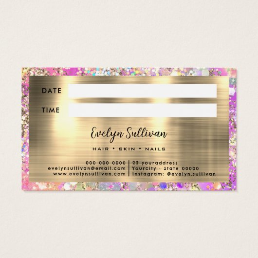 Glitterroze opaal afspraak kaart (Achterkant)