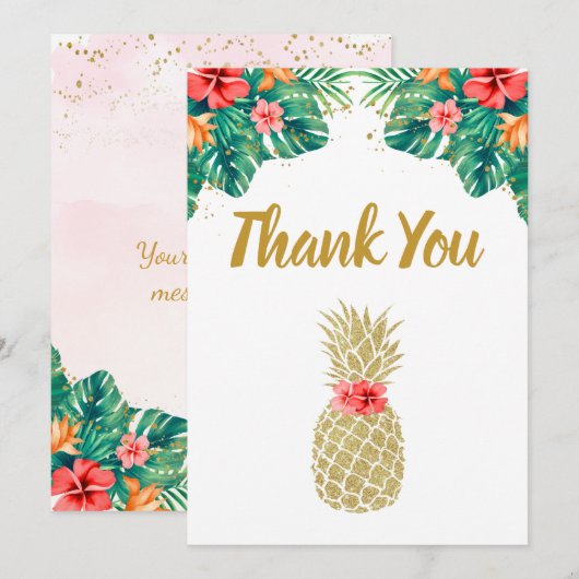 Glitterroze Vrijgezellenfeest van goudananas Bedankkaart (Voorkant / Achterkant)