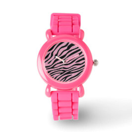 Glitterroze Zebraafdrukken Horloge