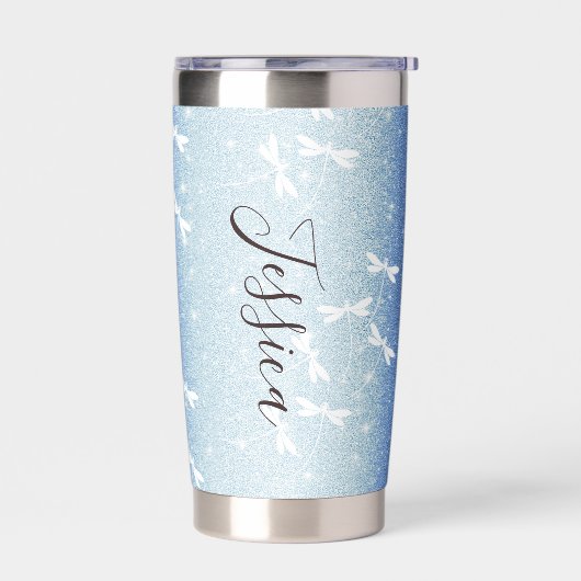 Glitters en libellen gepersonaliseerd geïsoleerde drinkbeker (Links)