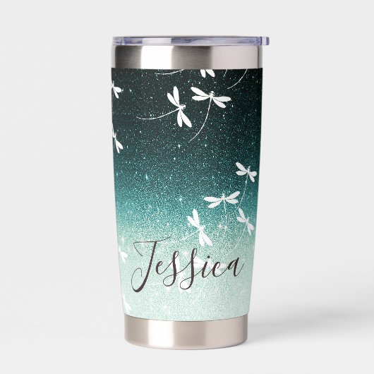 Glitters en libellen gepersonaliseerd geïsoleerde drinkbeker (Links)