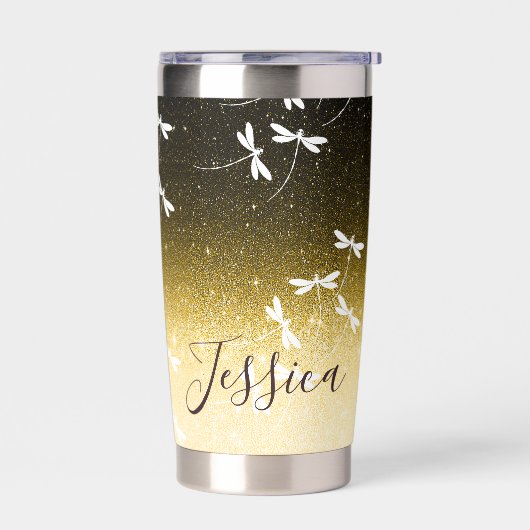Glitters en libellen gepersonaliseerd geïsoleerde drinkbeker (Links)