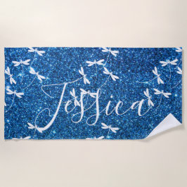 Glitters en libellen gepersonaliseerde badhanddoek