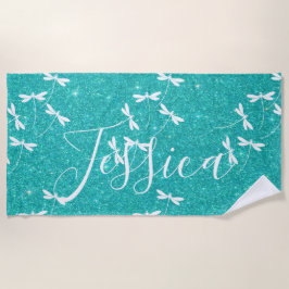 Glitters en libellen gepersonaliseerde badhanddoek