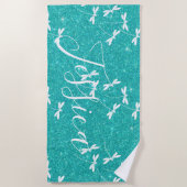 Glitters en libellen gepersonaliseerde badhanddoek (Voorkant)