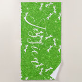 Glitters en libellen gepersonaliseerde badhanddoek (Voorkant)