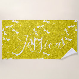 Glitters en libellen gepersonaliseerde badhanddoek