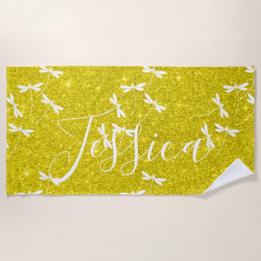 Glitters en libellen gepersonaliseerde badhanddoek (Voorkant)